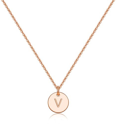 Hidepoo Disc Initial Necklaces for Girls Women - Gold/Rose Gold/Silver Dainty Round Disc Double Side Engraved Hammered Initial Necklace Personalized Letter Initial Necklaces Jewelry Gifts for Girls,