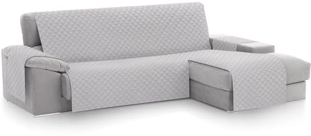 Textil-home MALU Chaise Longue Sofa Bezug, Schutz für Rechtsarm Gesteppte Sofas - sofaueberwurf L Form - Größe -240cm. Farbe Hellgrau (Vorderansicht)
