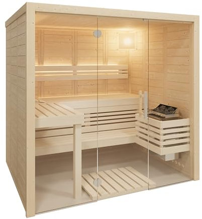Infraworld Solido Glas Massivholzsauna aus nordischer Fichte 210x167x202cm