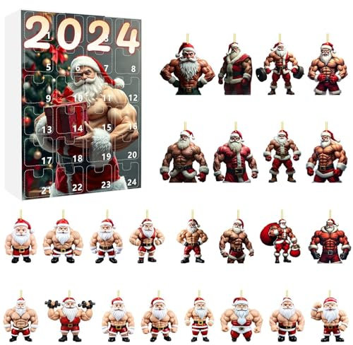 2024 Weihnachten Muscle Santa Adventskalender, Adventskalender 2024 Kinder, Niedlicher Muskel Weihnachtsmann Adventskalender 2024, Einzigartiger Adventskalender, Weihnachten Adventskalender (Rot)