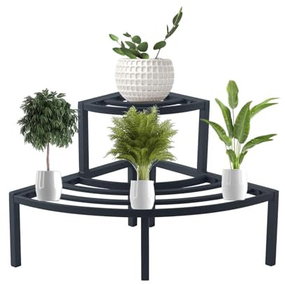 DHYGOTFUR Plant Stand Indoor Outdoor, 2 Tier Aluminum Plant Shelf, Corner Rust Proof Metal Flower Pot Holder, Display Rack for Patio, Garden, Living Room,Black