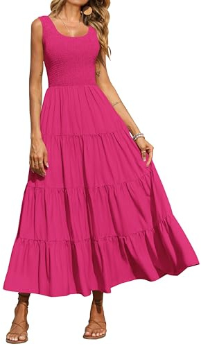 PRETTYGARDEN Damen Gesmoktes Tank-Sommer-maxikleid Lässiges Kleid
