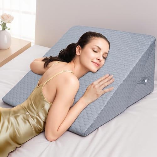 INFANZIA Cojín reclinado para cama, cojín de esquina, almohada de triángulo plegable en memoria de forma para apnea del sueño, reflujo ácido, elevación de las piernas, leer, gris