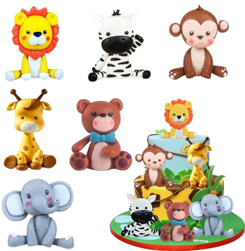 Tiere Geburtstag Tortendeko, 6 Stück Tortendeko Tiere, Zoo Dschungel Tortendeko, Safari Thema Geburtstag Deko, Dschungel Deko für Baby Shower Junge Mädchen Kinder Geburtstag
