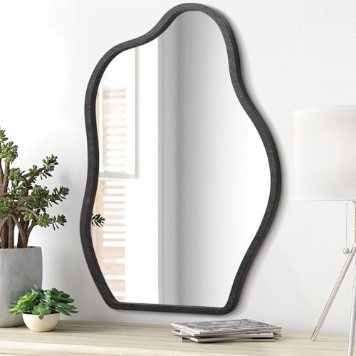 Lzuso Miroir Mural asymétrique Cadre en Bois Cloud Hanging Mirror Unique irrégulière Moderne Salon Miroir Chambre vanité entrée Couloir Art Déco Mur Miroir Rose