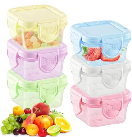 JAONLD 6 Pièces Boite Hermetique Alimentaire Petit pot Plastique avec Couvercle 60ml Boite de Conservation Alimentaire Passe au Micro-Ondes Petit pot Conservation Bébé pour Snacks, Confitures