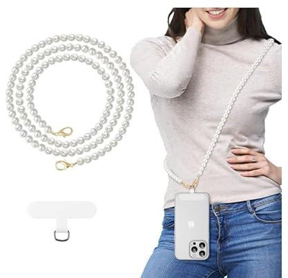 CHAOTEMAI Handytasche zum Umhängen Universal Telefon Lanyard Handyhülle Mit Band Perle Handy Kette Crossbody Strap Anti Diebstahl Abnehmbare Frauen Lanyards um Den Hals Patches