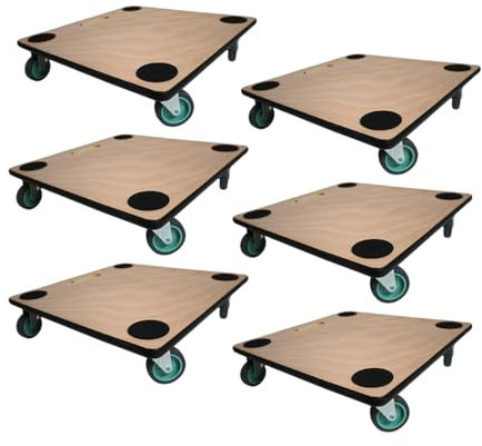 PROREGAL Mega Deal 6X Profi Transportroller mit 4 Rollen | HxBxT 11,5x50x50 cm | Traglast 150kg | Sperrholzplatte | Braun | Möbelroller Rollbrett Transporthilfe Roller Pflanzenroller
