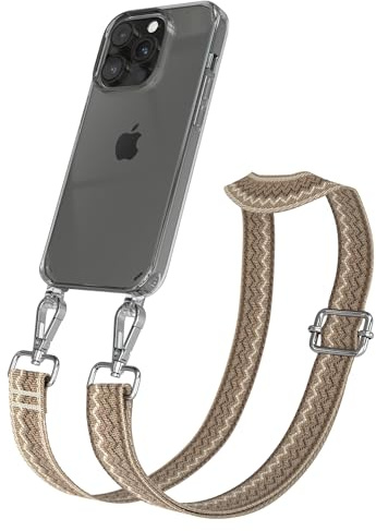 EAZY CASE Handykette - Verstellbares Taschenband kompatibel mit iPhone 14 Pro, Schulterriemen, Handykordel mit Silikon Hülle, Umhängetasche, Hell Braun Braun Silber
