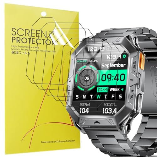 Blueshaweu Schutzfolie Kompatibel mit HIRREO Militär Smartwatch Herren TX1 (2,13''), HD klar Flexible TPU Displayschutzfolie [6 Stück] Kompatibel für LIGE/HIRREO TX1 Smartwatch (transparent)