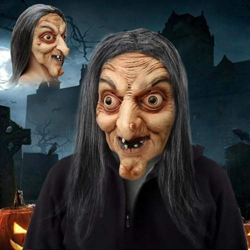 JIMACRO Halloween Gruselige Hexenmaske, Hexenmaske Damen, Halloween Latexmaske für Karneval Party Kostüm Cosplay Kostüm Dekorationen
