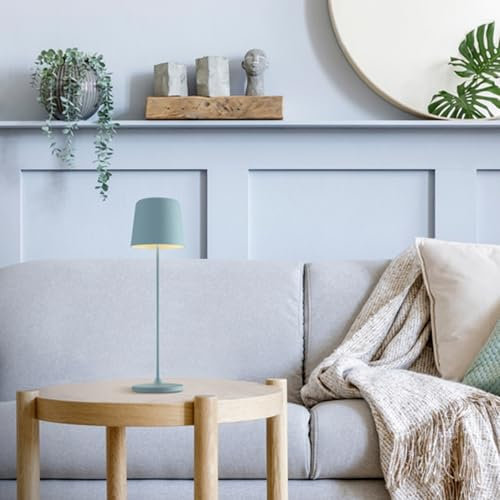 Lightbox 2er-Set LED Tischlampen für Innen & Außen | 37 cm / 23 cm Höhe, Ø 10cm | nordisch blaue Outdoor Tischleuchten mit Touch-Dimmer | mobil/kabellos/portable | per USB aufladbar/Akku | 310lm