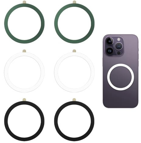 6 Pcs Ring Stickers, Universal Magnetic Ring, Wireless Charger Adapters Compatible with iPhone 16/16 Pro/16e/15/14/13/12, Galaxy S24/S23/S22, Android Phones, Charging Conversion Kit