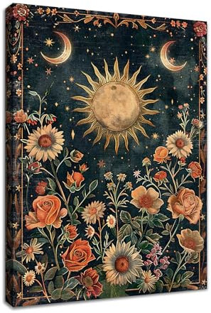 WENGTIAO Islamisch Blume Leinwand Bilder Kunstdrucke Gerahmtes Bild Muslimisch Sonne Mond Geblümt Malerei auf Leinwand Wohnzimmer Schlafzimmer Wanddeko 30x40cm