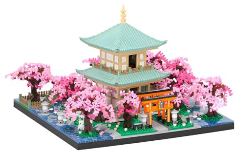Cherry Blossom Pavilion Micro Mini Building Block Sets Toy for Adults,Japanese Bonsai Tree House Courtyard Architecture Model Gifts for Kids 14+(3809 Pieces)
