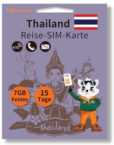 Thailand-Daten-SIM-Karte, 7 GB Highspeed-5G/4G-LTE-Festnetzdaten, für 15 Tage – Prepaid, Keine versteckten Gebühren – Ideal für Touristen und Geschäftsreisen