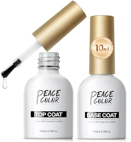 PEACECOLOR Base Coat Top Coat Gel UV Nagellack 10ML No Wipe for Nageldesign | UV Nagellack No Wipe Unterlack Überlack Nail Art Maniküre Nageldesign Geschenk für Frauen