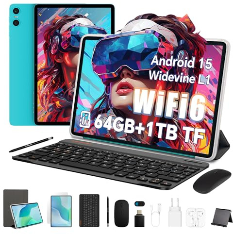 TECLAST P33 Tablet 10 Pollici Android 15,9GB RAM+64GB ROM(3TB TF),2GHz Octa-Core, Widevine L1/5GHz WiFi/Bluetooth 5.4/3.5mm Jack/Tablet con Tastiera+Custodia+Penna