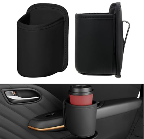 Getränkehalter für Autotür 2 Stück Getränkehalter Schwarz PU-Leder Flaschenhalter Auto Getränke Halter Becherhalter, Rücksitz Clip, Multifunktionaler Türtasche Organizer für Flaschen Becher