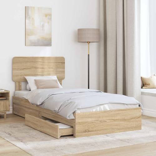 Mengtu Aufbewahrungsbett Sonoma-Eiche 100 x 200 cm Holzwerkstoff Betten und Zubehör Model3412306