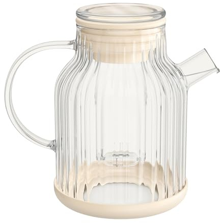 Zoha Borosilikatglas Teekanne mit Sieb 1,5 Liter - Glasteekanne, Hitzebeständiger Teebereiter aus Glas mit Siebeinsatz - Durchsichtige Teekanne für losen Tee - Eleganter Teezubereiter (Beige Stripe)