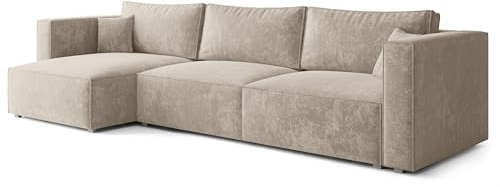Masseno Ecksofa TOLMO LM mit Schlaffunktion L-Form, Glamour Sofa mit Bettkasten, Wohnzimmersofa, Couch, Soffa, Bettsofa, Couchgarnitur - Creme, LUMO 55