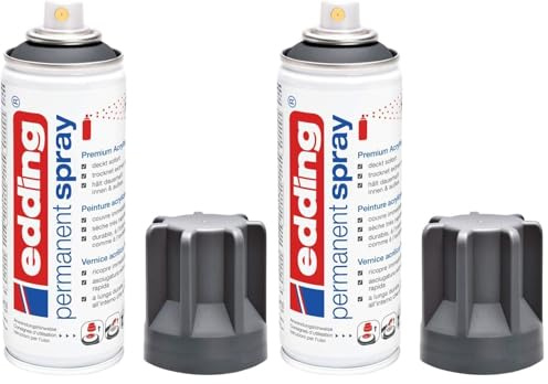 Edding 5200-926 - Spray Permanente de Pintura Acrílica - 200 ml - Gris Antracita Mate (Paquete de 2)