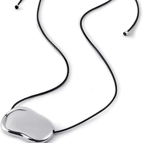 crayfomo Collana con Pendente a Fagiolo in Argento Chunky per Donna, Collana a Cordino Statement Nero e Argento in Stile Gioiello Minimalista, Design Moderno in Acciaio Inossidabile Unisex