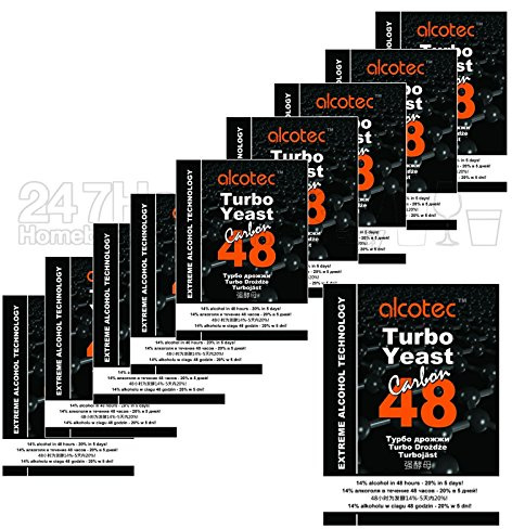 10x Alcotec Carbon 48 Turbo Yeast with Activated Carbon