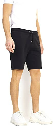 Brave Soul Mens Jogging Fleece Shorts Sweat Jersey Comfy Elasticated Waist Joggers Casual Gym Bottoms Plain Loungewear Lounge Pants Running Short with Pockets Sweatpants(Black, L)