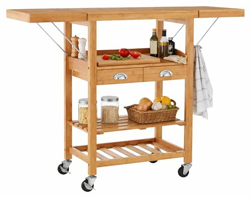 Premier Housewares Kitchen Trolley, Wood, Natural, 40 x 125 x 90 cm