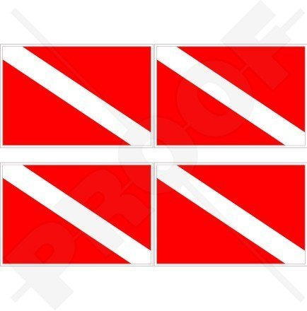 SCUBA DIVING Flagge DIVING nach unten Taucher 50mm Auto & Motorrad Aufkleber, x4 Vinyl Stickers