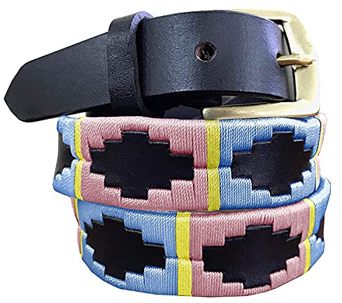 CARLOS DIAZ Dünner Herren Damen Unisex Braunes Leder Bestickt Polo Gürtel (100 cm/ 36 Inches)