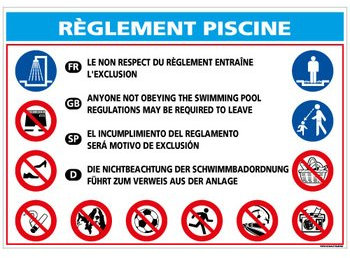 Panneau - Affichage Obligatoire Piscine - Plastique rigide PVC 1,5 mm - Dimensions 300 x 210 mm - Protection Anti-UV