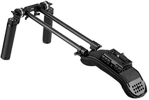 NICEYRIG 15mm Shoulder Pad Rig Support System Kit with QR Baseplate 15mm Rod Clamp Rosette Leather Handle Grips for DSLR DV Video Camera Camcorder
