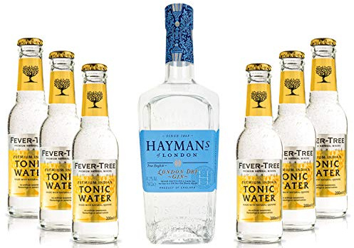 Haymans Dry Gin London 0,7l (41,2% Vol) + 6x Fever Tree Premium Indian Tonic Water 200ml Spirituose Bar Cocktail Longdrink Gin tonic- [Enthält Sulfite] - Inkl. Pfand MEHRWEG