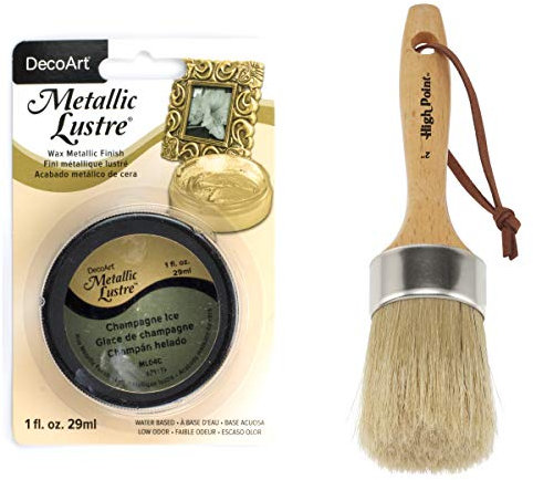 DecoArt Americana Décor Chalky Finition plate et cire métallique et pinceau de finition à la craie 2 Metallic Lustre Wax Champagne Ice