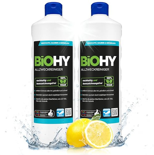 BiOHY Allzweckreiniger Konzentrat (2 x 1 liter) | Bio Allesreiniger für Boden und Haushalt | Kalkreiniger Konzentrat mit universaler Anwendung | schnell und effektiv | Universalreiniger