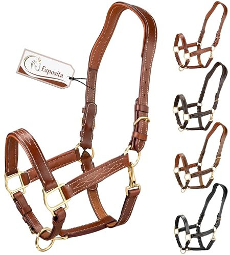 Esposita anatomisches Lederhalfter Deluxe Halfter aus Leder für Pferde Stallhalfter Pferdehalfter - Cronic Braun XFull