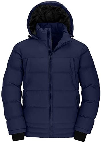 Wantdo Giacca Caldo Invernale Giubbotto con Cappuccio Regolabile Parka Trapuntato Idrorepellente Cappotto da Lavoro Outdoor Uomo Blu Scuro M