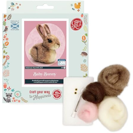 The Crafty Kit Company Needle Felting Craft Kit - Baby Bunny! | 100% Corriedale Wool DIY Felt Craft Kit – Handmade Gift for Adults, Teens & Beginners | Age 10+