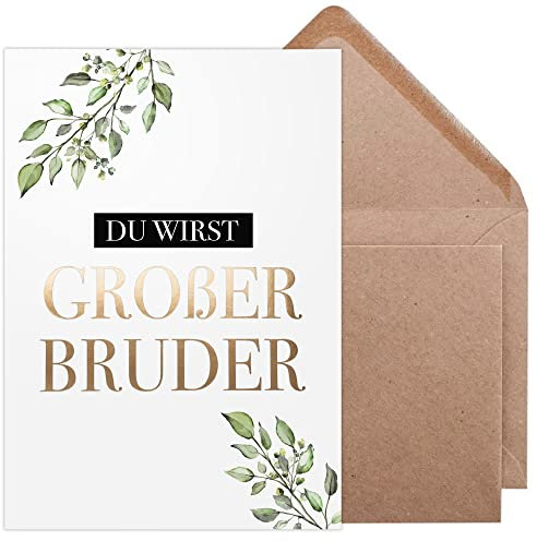 Olgs Karte zur Schwangerschaftsverkündung | Du wirst großer Bruder | Überraschungskarte mit Umschlag und Golddruck in A6, Geschwister Schwangerschaft verkünden