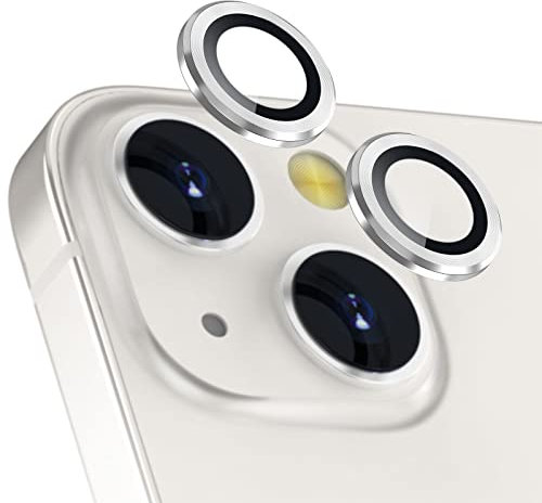 imluckies Kameralinsenschutz, kompatibel mit iPhone 13/13 Mini, Premium gehärtetes Glas, Kreisfolie, Aluminium-Legierung, volle Passform, Objektivring-Abdeckung, Silber [kratzfest] (2 Stück)