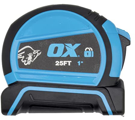 Ox Tools Tape Measure 25 Ft Auto Locking Measuring Tape, Auto Locking Mechanism, Tough Shock Proof Casing & Smooth Retrieval OX-T505208