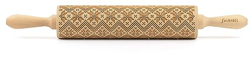 Folkroll Teigrolle Skandinavien Muster, groß, 43 cm, Nudelholz, Prägerolle, Muster, Motiv, Rolle, Buchenholz, 330258