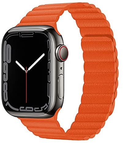 Magnetic Leather Strap Compatible with Apple Watch Straps 38mm 40mm 41mm 42mm 44mm 45mm, Adjustable Leather Replacement Band for iWatch Series 8/7/SE/6/5/4/3/2/1, Orange 38/40/41mm