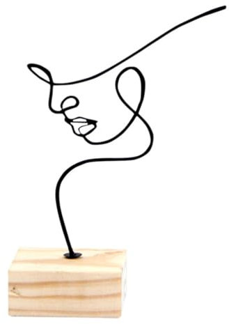 BESPORTBLE Metal One Line Art Skulptur Eisen Abstrakte Gesichtsform Statuen Weibliche Kopf Figur Ohrringe Juwelierständer für Buchregal TV Stand Wohnzimmer Schwarz Schwarz