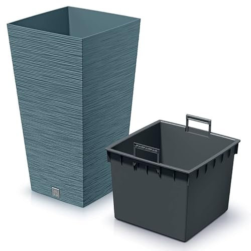 Blumenkübel Blumentopf Pflanzkübel Blumenkasten Quadrat Furu Square Tannennadeln Design mit Pflanzeinsatz (350 Blau)