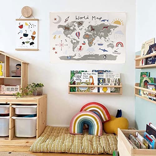 Charlbytion Weltkarten für Wand, bezauberndes Alphabet, Leinwandkunst, Poster, Wandbehang, ABC, pädagogische Weltkarte, Tierkunstdruck, Kinderzimmer, Dekor (80x59 cm) 7 cm, K Haki)