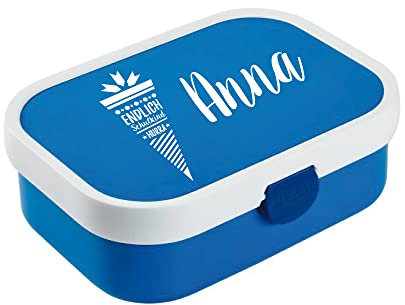4youDesign blaue Brotdose mit Fächern -Schultüte-kursiv- - personalisiert mit Namen I Geschenkidee zur Einschulung für Jungen & Mädchen